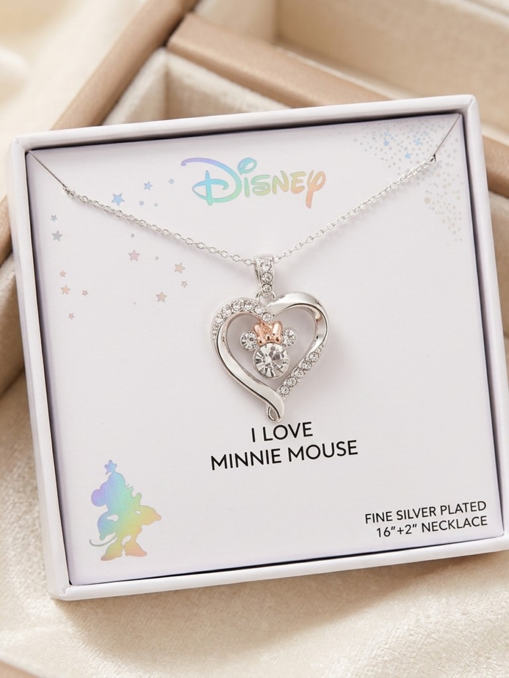 Disney I Love Minnie Mouse Silver-Plated Heart Necklace